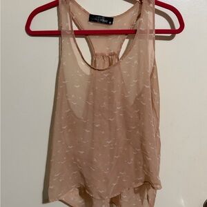 Wallflower Sheer Nude Pink Racerback Camisole with White Bird Print
